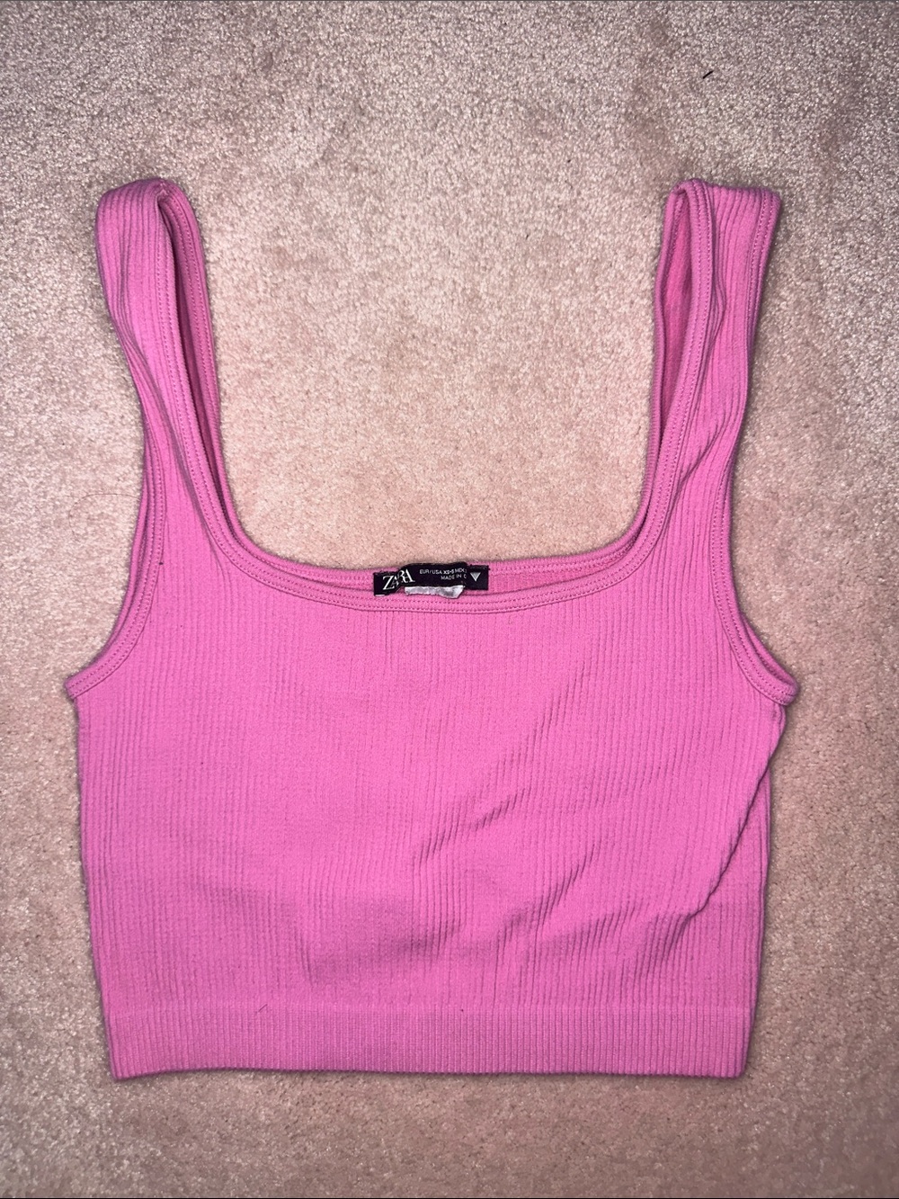 Zara Pink Ribbed Cropped Stretchy Tank Top